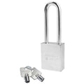 Padlock, Keyed Different, Long Shackle, Rectangular Steel Body, Boron Shackle, 3/4 in W