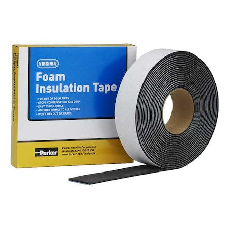 Foam Insulation Tape, 2 in W x 10 yd L, 1/8 in Thick, Black