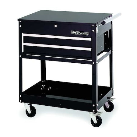 WESTWARD Tool Utility Cart, 3-Drawers, Gloss Black, Hinge, Keyed, 30" W x 20" D x 31" H