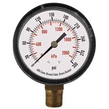 Commercial Pressure Gauge, 0 to 300 psi, 1 1/2 in Dial, 1/8 in NPT, Bottom Location