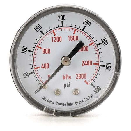 Pressure Gauge, Commercial, 0 to 200 psi, 1 1/2 in Dial, 1/8 in MNPT, Plastic, Black