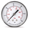 Commercial Pressure Gauge, 0 to 30 psi, 2 1/2 in Dial, 1/4 in NPT, Center Back Location