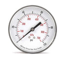 Commercial Pressure Gauge, 0 to 100 psi, 3 1/2 in Dial, 1/4 in NPT, Center Back Location