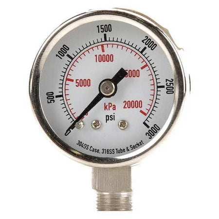 Commercial Pressure Gauge, 0 to 30 psi, 1 1/2 in Dial, 1/8 in NPT, Bottom Location