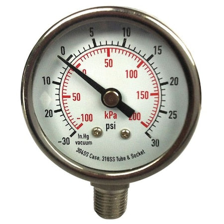 Commercial Pressure Gauge, 0 to 600 psi, 2 in Dial, 1/4 in NPT, Bottom Location