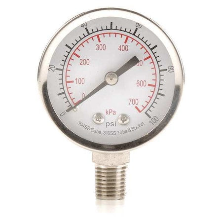 Commercial Pressure Gauge, 0 to 100 psi, 2 in Dial, 1/4 in NPT, Bottom Location