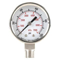 Commercial Pressure Gauge, 0 to 1, 000 psi, 2 in Dial, 1/4 in NPT, Bottom Location
