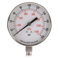 Commercial Pressure Gauge, 0 to 200 psi, 3 1/2 in Dial, 1/4 in NPT, Bottom Location