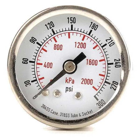 Commercial Pressure Gauge, 0 to 300 psi, 1 1/2 in Dial, 1/8 in NPT, Center Back Location