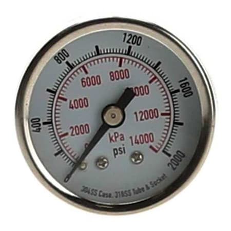 Commercial Pressure Gauge, 0 to 2, 000 psi, 1 1/2 in Dial, 1/8 in NPT, Center Back Location