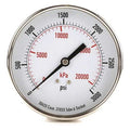 Commercial Pressure Gauge, 0 to 3, 000 psi, 3 1/2 in Dial, 1/4 in NPT, Center Back Location