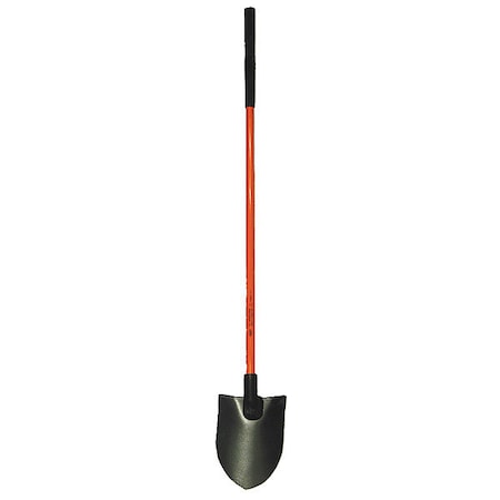 Round Point Non-Conductive Shovel, 14 ga Steel Blade, Standard Step, 48 in L Black Fiberglass Handle