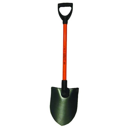Round Point Non-Conductive Shovel, 14 ga Steel Blade, Standard Step, 27 in L Black Fiberglass Handle