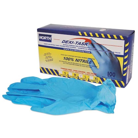 Dexi-Task, Disposable Gloves, 5 mil Palm, Nitrile, Powder-Free, 10, 100 PK, Blue
