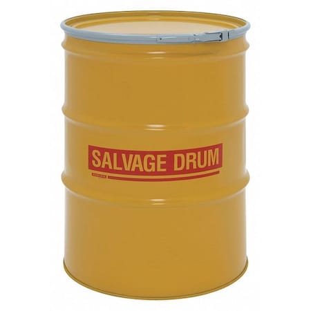 Open Head Salvage Drum, Steel, 85 gal, Unlined, Yellow