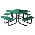Square Picnic Table, Green, Perforated Metal, 4 Seats, 80 in L, 29 5/8 in H Overall Dot