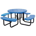 Round Picnic Table, Blue, Perforated Metal, 4 Seats, 81 in L, 29-1/4 in H Overall Dot