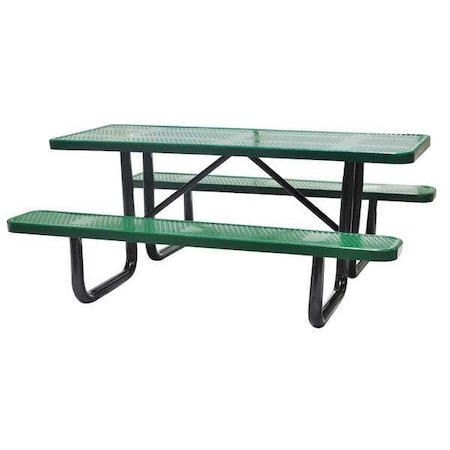 Rectangle Picnic Table, Green, Perforated Metal, 6 Seats, 72 in L, 29 5/8 in H Overall Dot