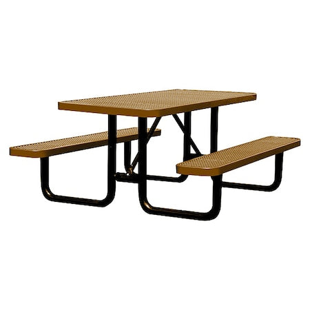 Rectangle Picnic Table, Brown, Expanded Metal, 6 Seats, 72 in L, 29 5/8 in H Overall Diamond Mesh