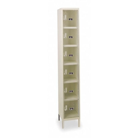 Box Locker, 12 in W, 12 in D, 78 in H, (1) Wide, (6) Tier, Tan