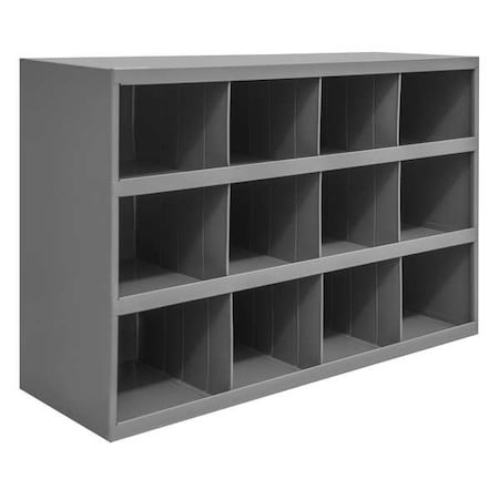 Pigeonhole Bin Unit, 33.75 in W x 12 in D x 23.875 in H, 12 Compartments, Gray, Steel