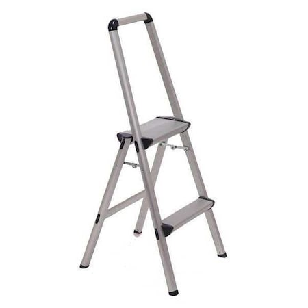Folding Step, 2 Steps, 225 lb Load Capacity, 36 in Overall Height, Aluminum, Silver