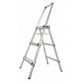 Utility Step Stool, 3 Steps, 225 lb Load Capacity, 48 in Overall Height, Aluminum, Silver