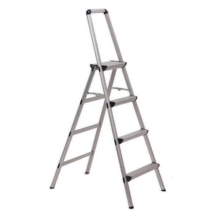 Folding Step, 4 Steps, 225 lb Load Capacity, 60 in Overall Height, Aluminum, Silver