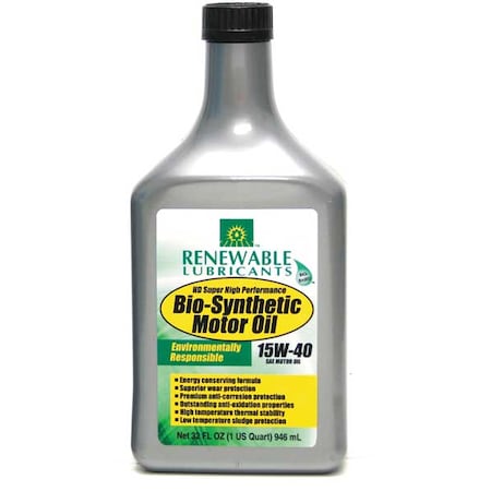 Engine Oil, 15W-40, Bio-Synthetic, 1 Qt.
