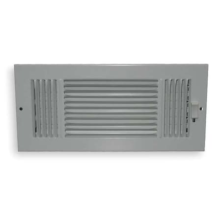 Sidewall/Ceiling Register, 12 in W x 6 in H Opening, White, Steel, Three-Way, Surface Mount