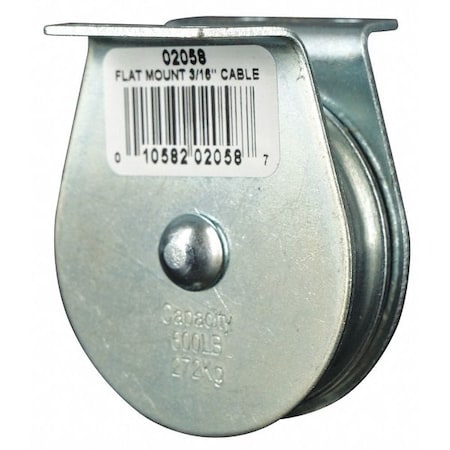 Pulley Block, Wire Rope, 3/16 in Max Cable Size, 600 lb Max Load, Zinc Plated