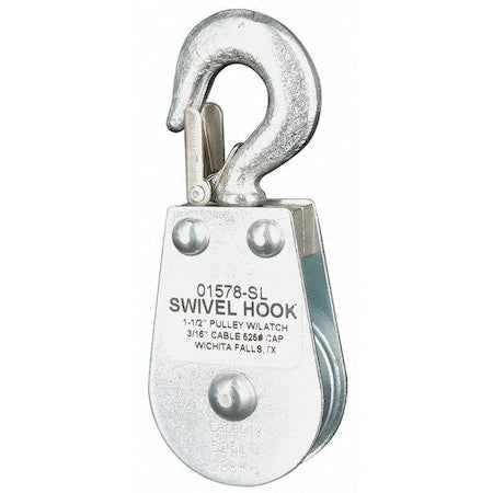 Pulley Block, Wire Rope, 3/16 in Max Cable Size, 525 lb Max Load, Zinc Plated