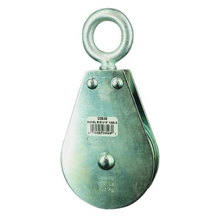 Pulley Block, Wire Rope, 5/16 in Max Cable Size, 1, 550 lb Max Load, Zinc Plated