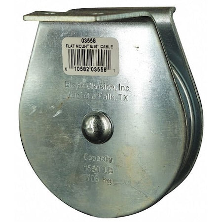 Pulley Block, Wire Rope, 5/16 in Max Cable Size, 1, 550 lb Max Load, Zinc Plated