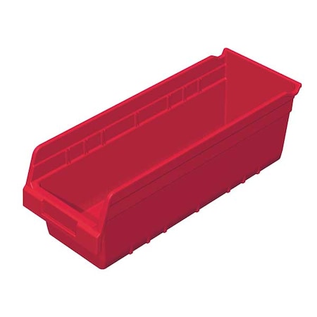 Shelf Storage Bin, Plastic, Red, 6 in H, 6 5/8 in W, 17 7/8 in L