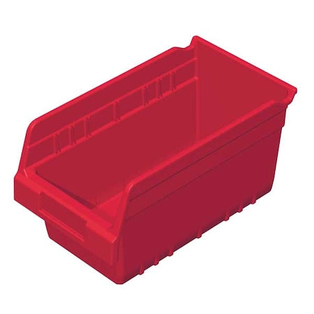 Shelf Storage Bin, Plastic, Red, 6 in H, 6 5/8 in W, 11 5/8 in L