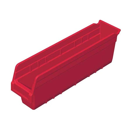 Shelf Storage Bin, Plastic, Red, 6 in H, 4 1/8 in W, 17 7/8 in L