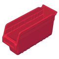 Shelf Storage Bin, Plastic, Red, 6 in H, 4 1/8 in W, 11 5/8 in L
