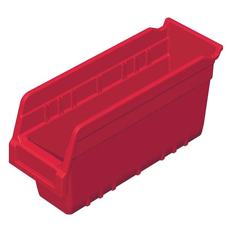 Shelf Storage Bin, Plastic, Red, 6 in H, 4 1/8 in W, 11 5/8 in L