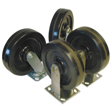 Plate Caster Kit, Rubber, 6 in., 600 lb, PK4