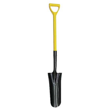 Drain Spade Shovel, 14 ga Not Applicable Blade, Steel Blade, Standard Step, 27 in L Yellow
