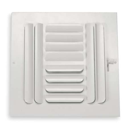 Sidewall/Ceiling Register, 8 in W x 8 in H Opening, 220 cfm, White, Steel, Four-Way, Surface Mount
