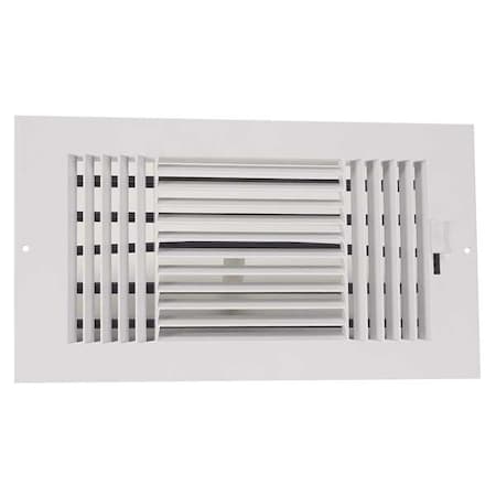 Sidewall/Ceiling Register, 10 in W x 6 in H Opening, White, Plastic, Three-Way, Surface Mount