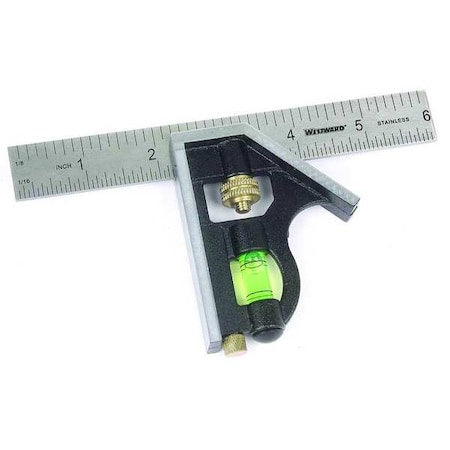 Combination Square, 6 In, Black, Zinc