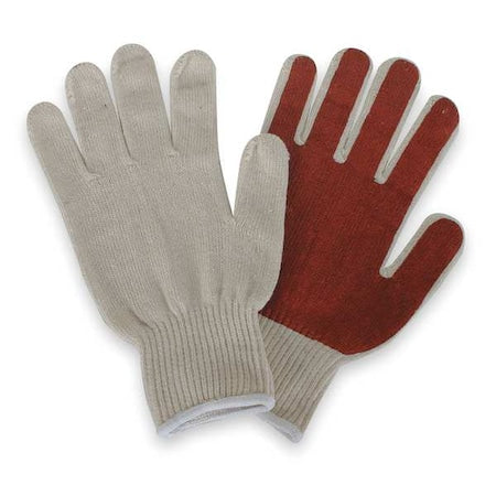 Knit Gloves, Cotton, Polyester, Flat Palm, White/Rust, S, 1 PR