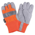 Leather Gloves, Cowhide, Knit Cuff, Wing Thumb, Full Finger, Orange, L, 1 PR