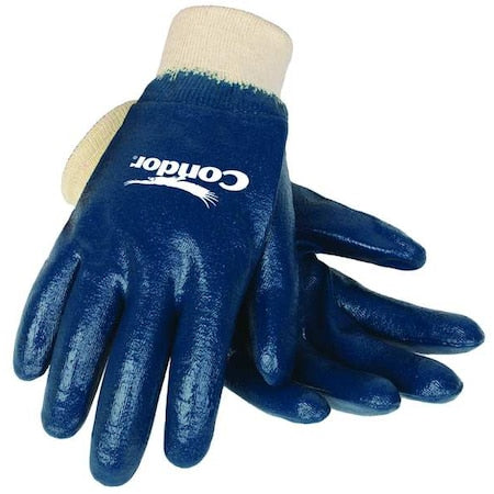 Coated Gloves, Nitrile, Smooth, Full, 3 Abrasion Level, White/Blue, M (8) 1 PR