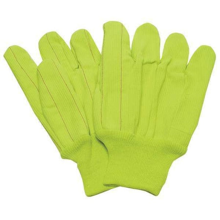 Knit Gloves, Cotton, None Uncoated, High Visibility Yellow, L, 1 PR