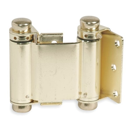 Spring Hinge, Steel, Full Mortise Mounting, 1 in Leaf W x 2 3/4 in Leaf H, Bright Brass