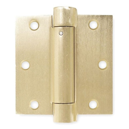 Spring Hinge, Steel, Full Mortise Mounting, 1 3/4 in Leaf W x 3 1/2 in Leaf H, Satin Brass